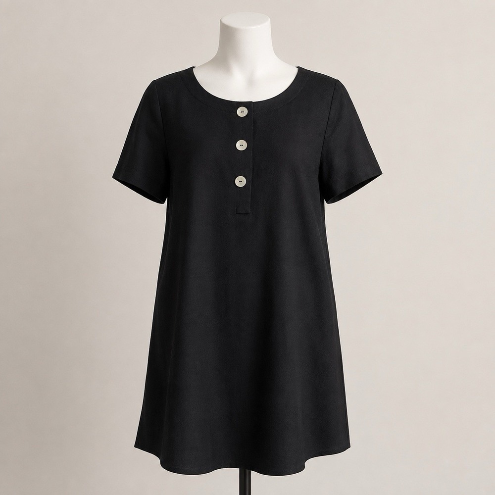 Evan Picone Black Linen Blend Dress A-Line Sz 16 Midi Minimalist Neutral Basic